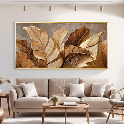 Dimpaga Canvas Wall Art Decor Wall Art Pictures for Living Room Large Botanical Wall Art paintings Artwork for Wall Decor Brown Modern Wall Art Decor for Bedroom Office Gold Frame Wall Decor 29" X 58"