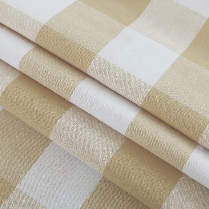 3 Pc Cotton Classic Country Farmhouse Kitchen Window Curtain Grommet Top -Beige & White Buffalo Check Tier & Valance Set, 54" x 18" / 32" x 30"