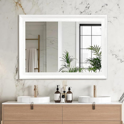 White Wood Mirror for Bathroom,Rectangle Rustic 30 x 40 inch Vanity Mirror for Wall,Wooden Wall-Mounted Hanging Mirror for Entryway,Bedroom or Living Room
