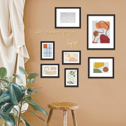 An&He 7 Pack Picture Frames Collage Wall Decor, Gallery Wall Frame Set for Wall or Tabletop Display, Multi Sizes with One 11x14, Two 8x10, and Four 5x7 Photo Frames, Black