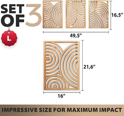 qmmp Modern Wooden Wall Sculptures - Set of 3 - Home Decor Accent - Large Wall Art for Living Room, Bedroom, Office - Easy Installation (Oak, Large - Orbit)