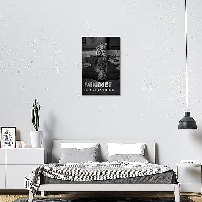 Inspirational Canvas Prints Cat Tiger Wall Art Mindset Pictures Motivational Quotes Animal Poster for Office Decor Framed Ready to Hang 24x36inches