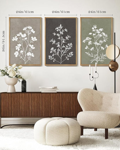 Drsoum Flower Framed Wall Art Vintage Floral Minimalist Wall Hanging Decor Farmhouse Colorful Botanical Prints Artwork for Bedroom Living Room Hallway 24x36in Natural Framed