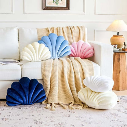 Lfsaaj White Seashell Throw Pillows, Shell Shaped Throw Pillows, 18 Inch Soft Velvet Home Decorative Pillow Plush Cushion for Bed Couch Living Sofa Room Decor Accent Throw Pillow