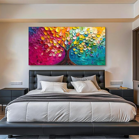 SERIMINO Tree of Life Large Wall Art, Abstract Colorful Tree Canvas Painting, Nature Plant Artwork for Walls, Red Teal Aesthetic Wall Decor Living Room Bedroom, Modern Office Decor Art Prints 29"X57"