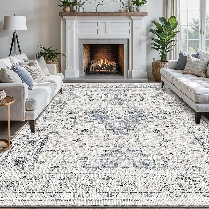 LUMI 10x14 Washable Area Rug for Living Room, Ultra Soft Traditional Rugs Non Slip with Rubber Backing, Low Profile, High Traffic, Stain Resistant Carpets, Ideal for Bedroom, Dining Room, Indoor
