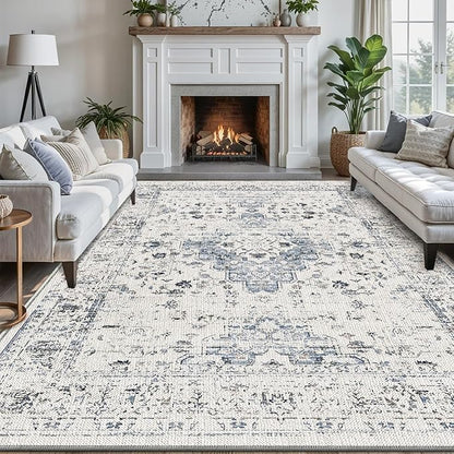 LUMI 10x14 Washable Area Rug for Living Room, Ultra Soft Traditional Rugs Non Slip with Rubber Backing, Low Profile, High Traffic, Stain Resistant Carpets, Ideal for Bedroom, Dining Room, Indoor