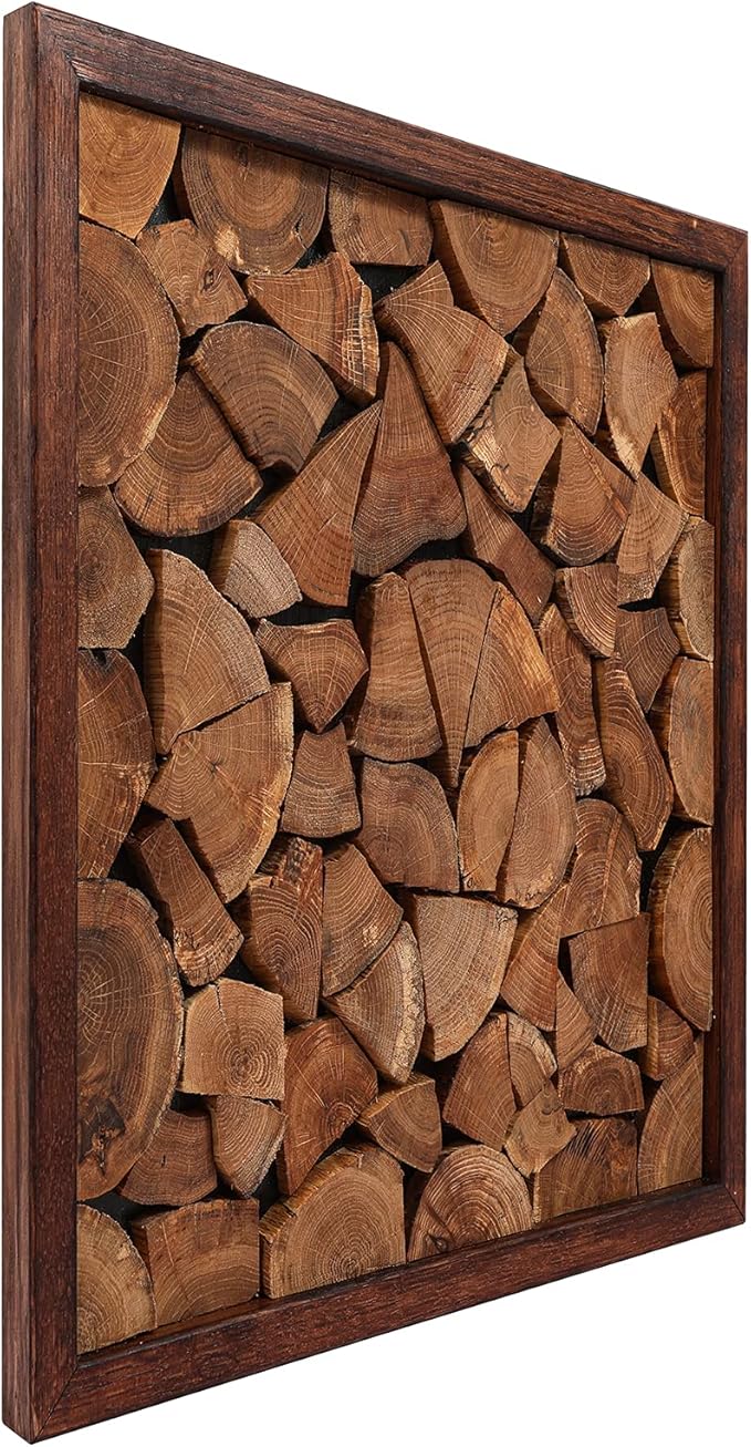 CONSDAN Wood Wall Decor | USA Grown Hardwood, Rustic Wooden Wall Art, Home Decorations for Living Room and Bedroom Aesthetic, Framed and Ready to Hang, End-Grain, 18" x 18"
