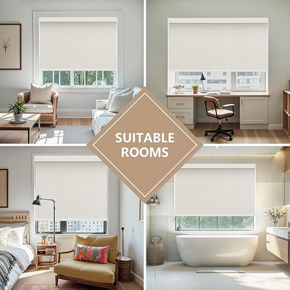AOSKY Linen Roller Blinds Shades for Indoor Windows Pull Down Cordless Blackout Black Out Window Shade 32 Inch Blinds for Home Beige