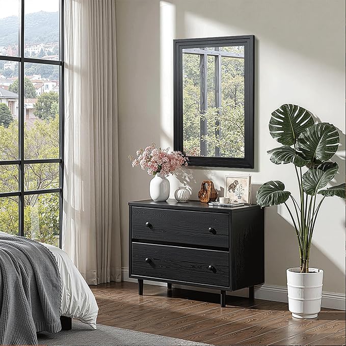 Wood Framed Mirrors for Wall, Black Bathroom Vanity Mirror for Over Sink 24 x 36, Vintage Wall Mirror for Bathroom Sink Hallway Entryway Bedroom Living Room Farmhouse Boho Style