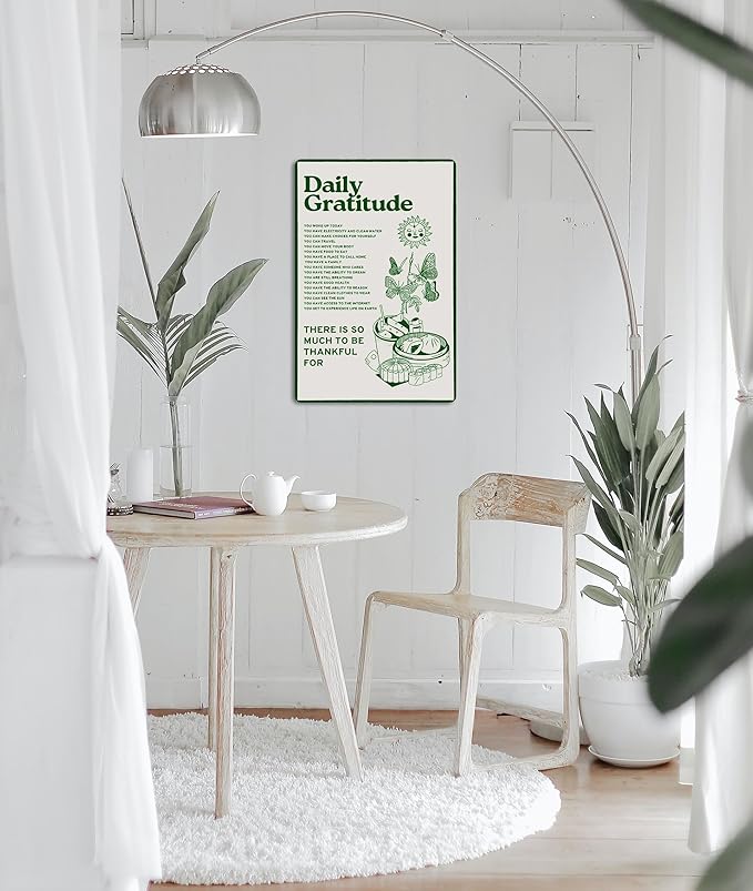 Fmcmly Daily Gratitude Inspirational Metal Tin Sign Green Boho Room Aesthetic Decoration Home Kitchen Office Bedroom Cafes Wall Decor 8x12 Inch