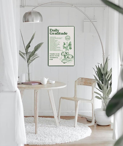 Fmcmly Daily Gratitude Inspirational Metal Tin Sign Green Boho Room Aesthetic Decoration Home Kitchen Office Bedroom Cafes Wall Decor 8x12 Inch