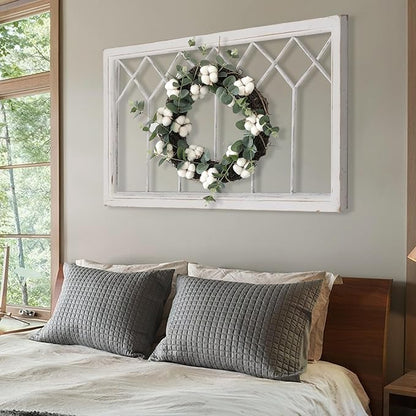 Oakrain Wood Window Frame Wall Art, 39"x 20" Rustic Wall Decor, Farmhouse Window Pane Decor for Wall, Decorative Wall Sculptures for Living Room, Bedroom, Entryway, Hallway, White