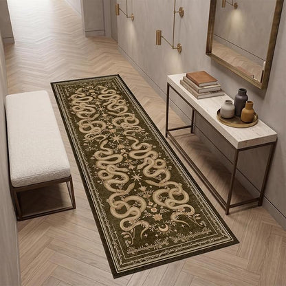 Garvee Snake Gothic Washable Kitchen Runner Rug 2x6 Dark Whimsical Unique Soft Thin Indoor Floor Mat for Bathroom Hallway Entryway Bedroom Indoor Decor Low Pile Non-Slip TPE Backing Brown