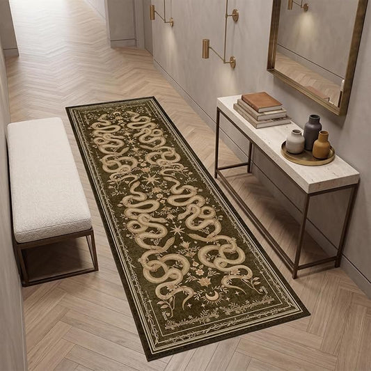 Garvee Snake Gothic Washable Kitchen Runner Rug 2x6 Dark Whimsical Unique Soft Thin Indoor Floor Mat for Bathroom Hallway Entryway Bedroom Indoor Decor Low Pile Non-Slip TPE Backing Brown