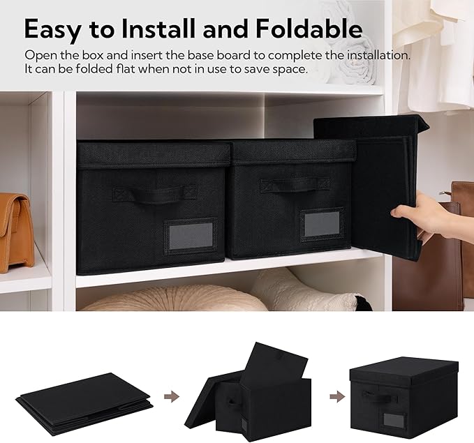 GRANNY SAYS Storage Bins with Lids, Linen Storage Bins for Shelves, Decorative Storage Boxes, Clothes Storage and Organization, Storage Boxes for Organizing, 3-Pack, Black
