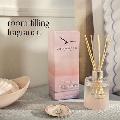 Chesapeake Bay, Reed Diffuser, 5.7oz, Ocean Blossom Scent, Mood Evoking, Sea Glass-Inspired Jar, Room Filling Fragrance Made with Essential Oils, Coastal Fragrance for Home Décor or Gifting