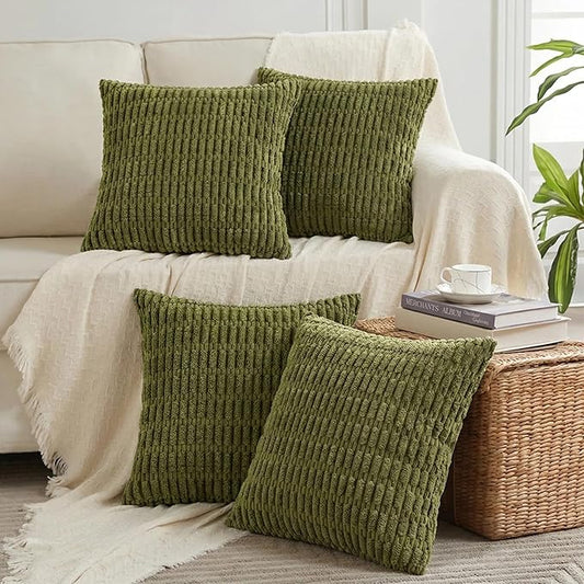 Fancy Homi 4 Packs Decorative Throw Pillow Covers for Living Room Couch Bed, Modern Farmhouse Boho Home Décor Accent Cushion Case, 18" x 18", Moss Green