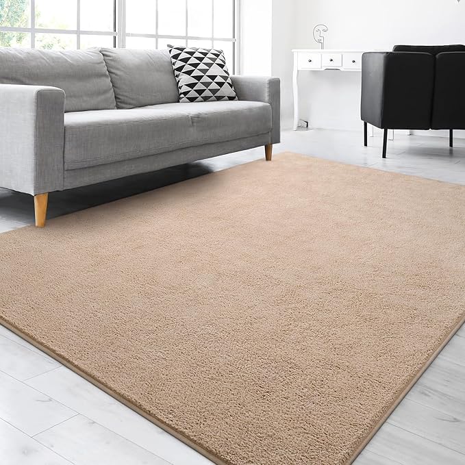 Gifeas Large Ultra Soft Modern Area Rugs for Living Room Bedroom, 6x9 Feet Beige Thickened Memory Foam Indoor Solid Minimalist Carpets, Non-Slip Comfy Rug for Boys Girls Nursery Room Home Decor