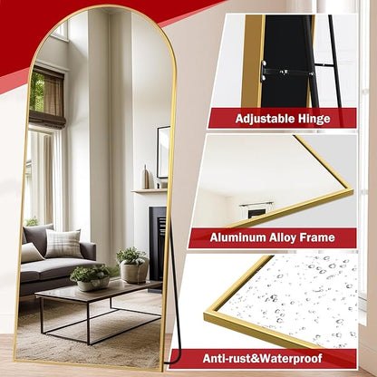 Suidia Full Length Mirror, 71"x32" Floor Standing Mirror Freestanding, Full Body Mirrors with Stand for Bedroom, Hanging Mounted for Living Room Cloakroom, Gold, Arched Style