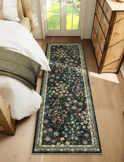 Machine Washable Rug Runners for Hallways: 2'6"x8' Kitchen Rugs Stain Resistant Non Slip Low Pile Soft Carpet Runner Rug for Bedroom Entryway Indoor Beside Laundry Room Farmhouse