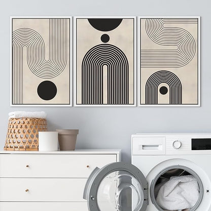 SIGNLEADER Framed Canvas Print Wall Art Set Duotone Geometric Black & White Polygons Abstract Modern Art Geometric Zen Mid-Century for Living Room, Bedroom, Office - 24"x36"x3 WHITE