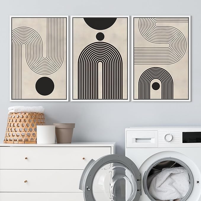 SIGNLEADER Framed Canvas Print Wall Art Set Duotone Geometric Black & White Polygons Abstract Modern Art Geometric Zen Mid-Century for Living Room, Bedroom, Office - 16"x24"x3 WHITE