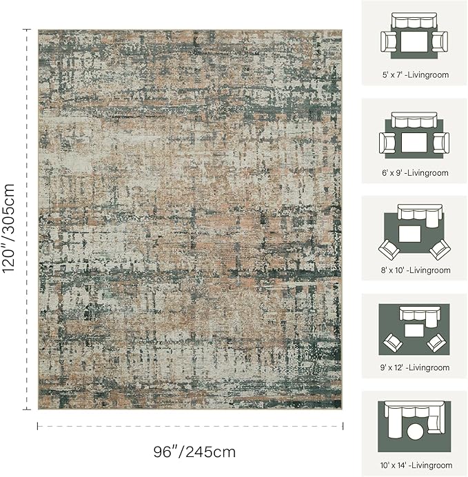 Rugxara Area Rugs 8x10,Large Soft Rugs for Living Room, Washable, Modern Green Abstract Rugs for Bedroom Dining Room, Non-Slip Foldable Thin Indoor Carpet Stain Resistant(Moss Green)