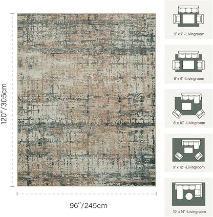 Rugxara Area Rugs 8x10,Large Soft Rugs for Living Room, Washable, Modern Green Abstract Rugs for Bedroom Dining Room, Non-Slip Foldable Thin Indoor Carpet Stain Resistant(Moss Green)