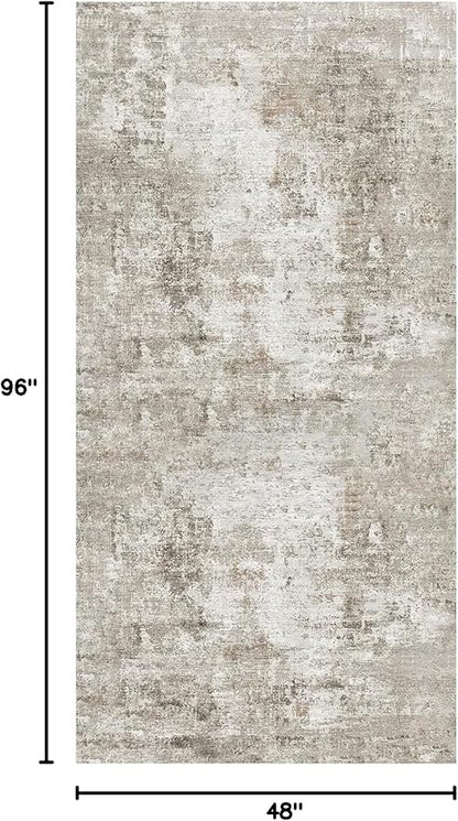 4x8 Washable Area Rug – Non-Slip Rubber Backed Indoor Rug for Entryway, Kitchen, Hallway | Modern Abstract Neutral Low Pile Thin Floor Mat for Bedroom, Living Room, Office (Beige/Grey)