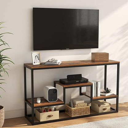 YOUDENOVA TV Stand for TVs up to 65 Inch, TV Console Table with 3-Tier Open Storage Shelves, Modern Industrial Entertainment Center for Living Room, Bedroom, Rustic Brown
