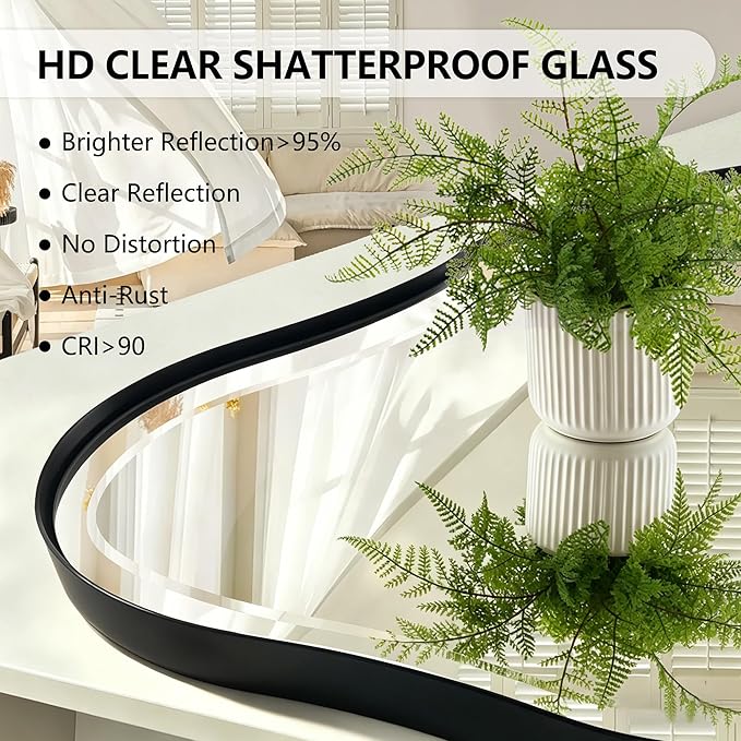 POZINO Irregular Beveled Mirror, 40"x20" Premium Asymmetrical Wall Mirror with Metal Frame, Modern Organic Shaped Mirrors for Living Room Bathroom Bedroom Hallway Entryway, Horizontal/Vertical Hanging
