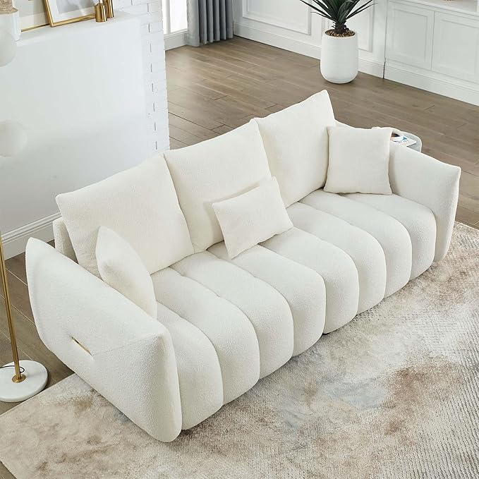 Antetek 78" Modern Sofa Couch, Comfy Deep Seat Teddy Cloud Sofa, Upholstered 3-Seater Boucle Couch, Oversized Loveseat for Living Room, Bedroom, Office, Apartment, Beige