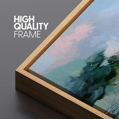 SIGNLEADER Framed Canvas Print Wall Art Set Soft Pastel Lake Landscape Illustrations Minimal Decorative Bohemian Nordic for Living Room, Bedroom, Office - 16"x24"x3 NATURAL