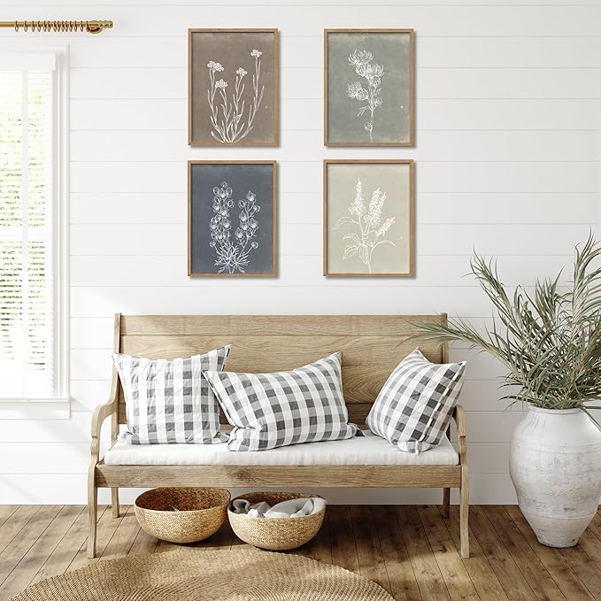 Heiple Framed Boho Wall Art Set of 4 Wooden Wall Art for Rustic Vintage Farmhouse Home Living Room Bedroom Bathroom Kitchen Wall Decor (Brown, 11"x14")