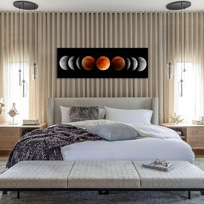 iKNOW FOTO Large Eclipse of the Moon Wall Decor Black and White Canvas Print Artworks Lunar Moon Wall Art Abstract Prints Poster for Office Dorm Living Room Bedroom Home Decoration 16x48 Inches