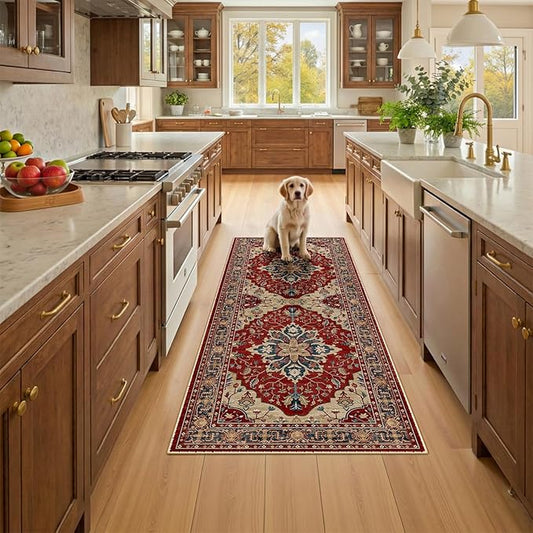 RELEANY Area Rugs 2'x6' Runner Rug Non Slip Washable for Kitchen Hallway Bedroom Beside Laundry Room Bathroom Rug, Floor Carpet, Red Blue