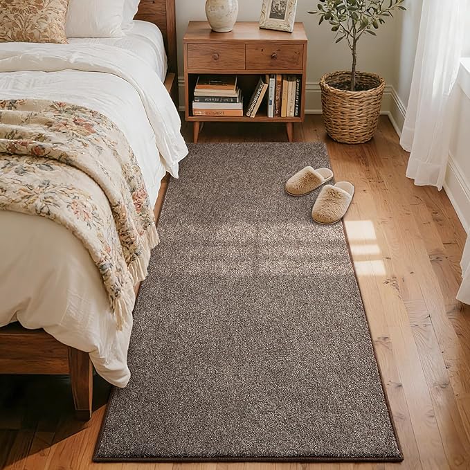 FinRèc 2x8 Washable Runner Rugs for Kitchen Hallway Bedroom, Low Pile Thin Rug Solid Color, Non-Slip Carpet Indoor for Home Decor (Brown/White)