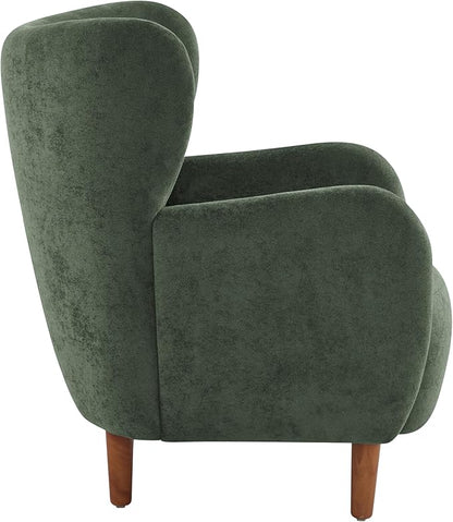 Christopher Knight Home Dolly Velvet Wingback Club Chair, Bedroom Comfy Reading Chair, Low Profile Accent Chair, Solid Wood Frame, Olive Green+Teak