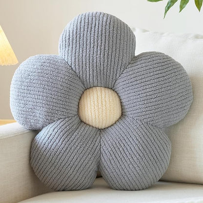 Flower Pillow, Decorative Throw Pillow for Couch, Cute Decor Pillows for Bed, Aesthetic Flower Shaped Pillow Fun Cushion (Grey, 19.6 Inches)