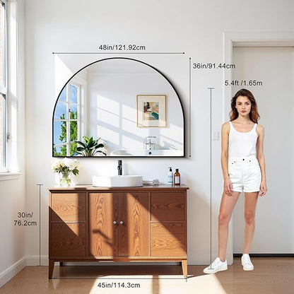 CIRCUMI Arched Wall Mirror, 48"x36" Black Arched Mirror with Tempered Glass, Metal Frame, Large Size for Entryway Table, Mantel,Living Room,Over Sink,Arch Mirror for Decor,Shatterproof&Crystal-Clear