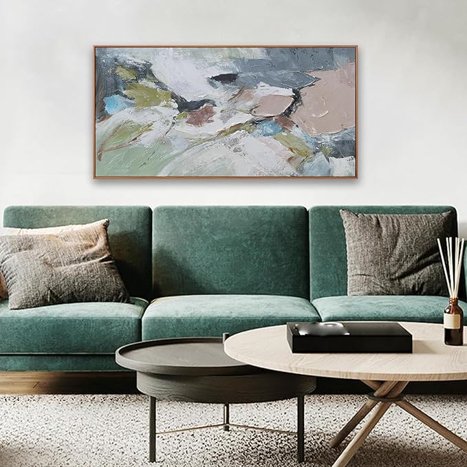 Abstract Wall Art Canvas Pink Green Abstract Wall Decor Paintings 20"x 40" Framed Colorful Modern Artwork for Living Room Bedroom Kitchen
