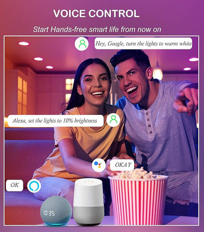 CLOUDY BAY [12 Pack] 6inch Smart WiFi LED Recessed Lighting,RGBCW Color Changing, Compatible with Alexa and Google Home Assistant, No Hub Required,15W 950LM, 2700K-6500K,CRI90+ Wet Location
