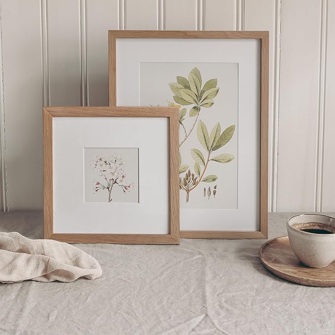 8x8 Picture Frames, Solid Oak Wood 8x8 photo Frame with Mat to 4x4(Openning Size is 3.5x3.5), Natural Oak 8x8 Picture Frames for Wall and Tabletop Display, Set of 3