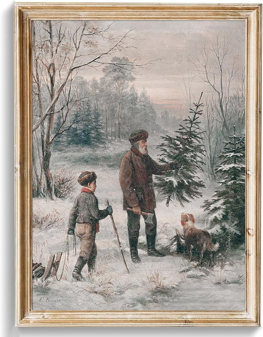 Uniro Christmas Wall Art Prints, Vintage Christmas Decor, Neutral Winter Landscape Painting, Antique Rustic Christmas Artwork, Farmhouse Snowy Winter Holiday Wall Decor, Aesthetic Xmas Posters for Bedroom, Living Room, Gallery, winter Room Decor, Holid...