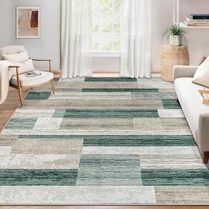 Area Rug Living Room Rugs 5x7 - Large Soft Boho Geometric Rugs, Non-Slip Foldable Washable Area Rug Non Shedding Morden Indoor Floor Carpet for Living Bedroom Office Dining Room (Green,5'x7')