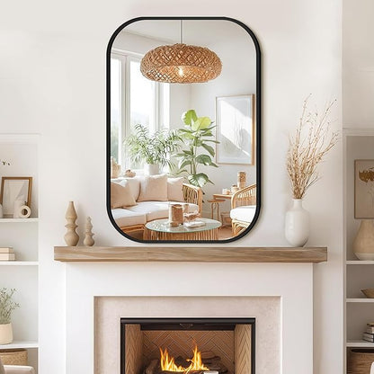 Bathroom Mirror for Wall, Black Bathroom Vanity Mirror for Over Sink 26 x 38, HD Reflection Shatterproof Mirror for Living Room Bedroom Entryway, Metal Frame Rectangular Shape