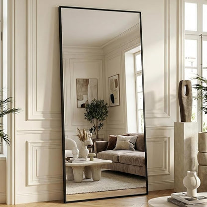 Antok 81''x41'' Full Length Mirror, Shatterproof HD Oversized Floor Mirror with Stand, Aluminum Alloy Frame Leaning Standing or Wall Mounted Mirror for Bedroom Living Room Entryway, Black