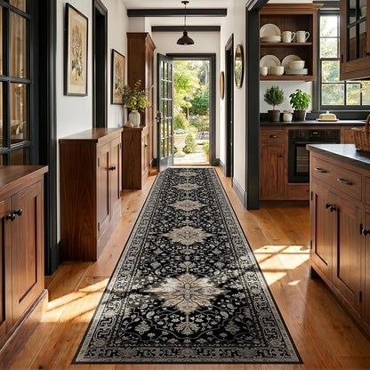 RELEANY Area Rugs 3'x20' Runner Rug Non Slip Washable for Kitchen Hallway Bedroom Beside Laundry Room Bathroom Rug, Floor Carpet, Black Brown Neutral Dark Tan