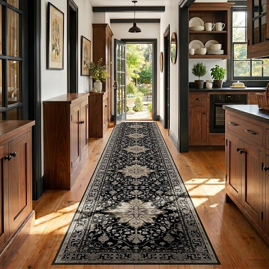 RELEANY Area Rugs 3'x20' Runner Rug Non Slip Washable for Kitchen Hallway Bedroom Beside Laundry Room Bathroom Rug, Floor Carpet, Black Brown Neutral Dark Tan